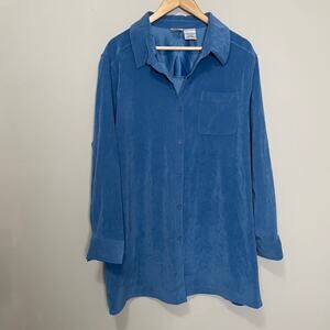 Cool Blue Collared Button Down Long Sleeve Short Overshirt XL